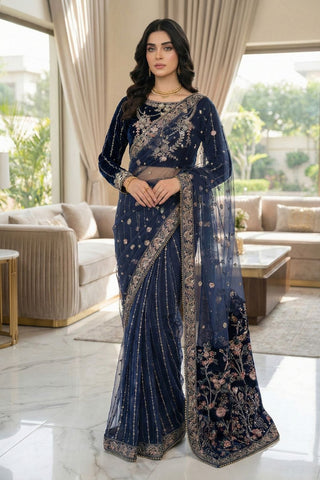 VELVET SAREE -V-03 - BLUE