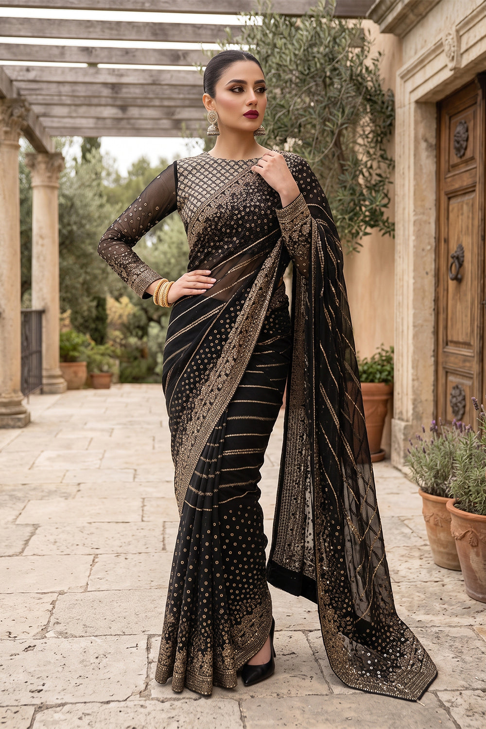 CHIFFON SAREE - ZCP-07 - BLACK