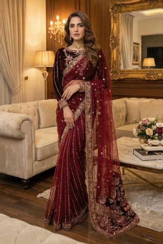 VELVET SAREE - V-03 - MAROON