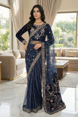 VELVET SAREE -V-03 - BLUE