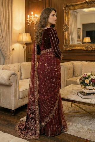 VELVET SAREE - V-03 - MAROON