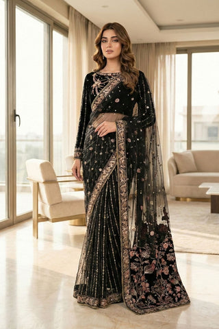 VELVET SAREE - V-03 - BLACK