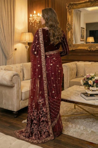 VELVET SAREE - V-03 - MAROON