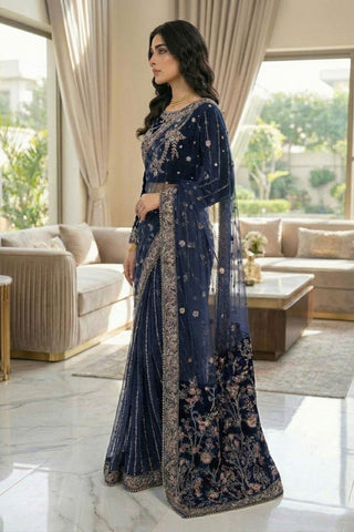 VELVET SAREE -V-03 - BLUE