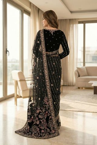 VELVET SAREE - V-03 - BLACK